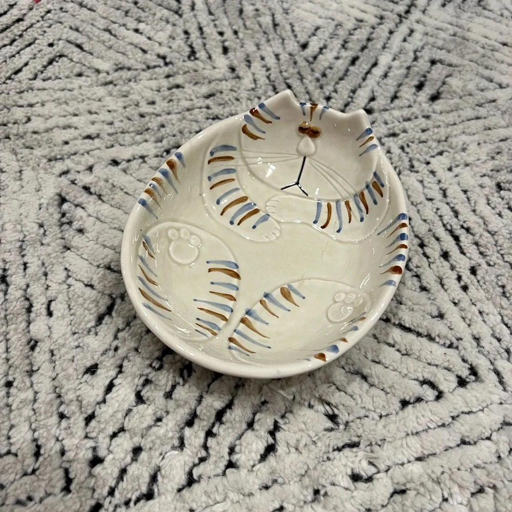 RARE Fitz and Floyd Cat Nap Trinket Dish Bowl 1977 Glaze Ceramic Fat Cat Vintage - Picture 9 of 9